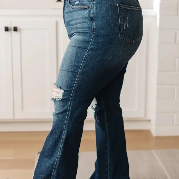 Cassandra High Rise Control Top Distressed Flare Jeans by Judy Blue - Picture 4 of 10